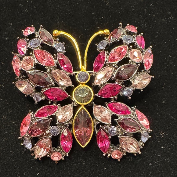 Joan Rivers Jewelry - Elegant Vintage 1960's JOAN RIVERS Butterfly Brooch with Pink and Gold Accents